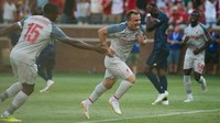 Gol Shaqiri itu menutup kemenangan Liverpool dengan skor 4-1 atas Manchester United di laga pramusim tersebut. (Foto: Cameron Pollack/Detroit Free Press via USA TODAY Sports)