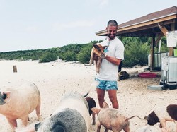 Saat liburan, Isco tampak asyik bermain dengan sekawanan Babi di tepi pantai. (Instagram @iscoalarcon)