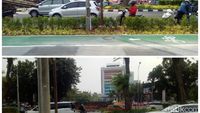 Before-After Tiang Halang Rintang di Jalur Sepeda GBK Dicabut