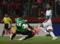 Indonesia berhasil memperbesar keunggulan menjadi 2-0 pada menit ke-26. Lagi-lagi Bagus Kahfi mencatatkan namanya di papan skor. Foto: Zabur Karuru/Antara Foto