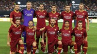 AS Roma menurunkan Robin Olsen, Alessandro Florenzi, Kostas Manolas, Ivan Marcano, Davide Santon, Kevin Strootman, Daniele De Rossi, Lorenzo Pellegrini, Stephan El Shaarawy, Edin Dzeko, dan Justin Kluivert. Kevin Jairaj-USA Today Sport/Reuters.