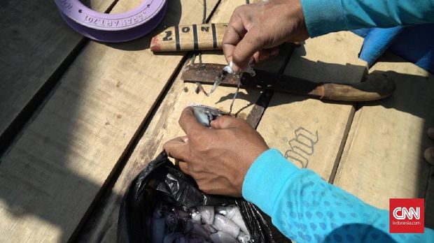 Nelayan di Pelabuhan Ratu memancing dengan cara tradisional.