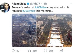Mungkin begini ilustrasinya ketika Bonucci dulu disambut banyak orang ke Milan, namun kini ia minim sambutan ketika balik ke Juventus. (Foto: Twitter @Adz77)