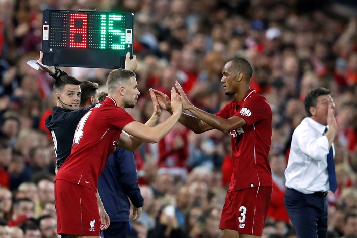 Soccer Football - Pre Season Friendly - Liverpool v Torino - Anfield, Liverpool, Britain - August 7, 2018   Liverpools Jordan Henderson comes on as a substitute to replace Fabinho    Action Images via Reuters/Carl Recine