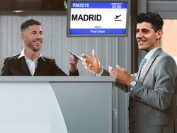 Mungkin Courtois sudah berada di bandara untuk menyelesaikan transfernya. (Foto: Twitter @brfootball)