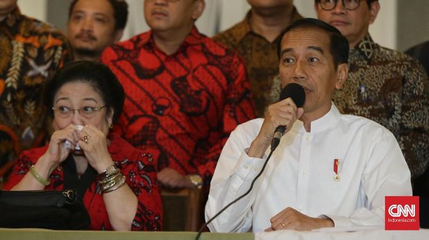 Presiden Jokowi Widodo saat mengumumkan cawapresnya, di Restoran Plataran, Jalan HOS Tjokroaminoto, Menteng, Jakarta Pusat, Kamis (9/8).