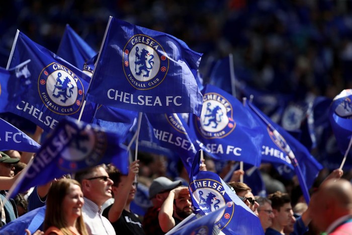 LONDON, ENGLAND - APRIL 22:  Chelsea fans wave flags during the The Emirates FA Cup Semi Final match between Chelsea and Southampton at Wembley Stadium on April 22, 2018 in London, England.  (Photo by Dan Istitene/Getty Images)