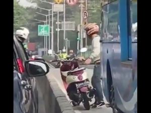 Viral Pemotor Masuk Busway Ditinggal Kabur Usai Bantu Pengendara Lain
