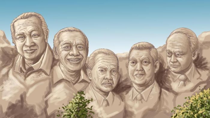 Soeharto dan para wapresnya. Foto: Ilustrasi: Edi Wahyono