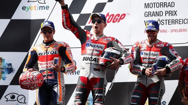 Dua pebalap Ducati berada di podium MotoGP Austria 2018.