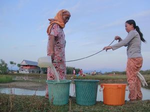 Potret Warga Sulsel Berburu Air di Empang Bersaing dengan Bebek