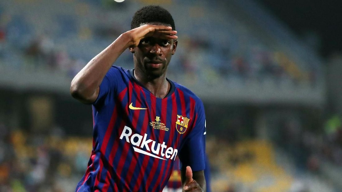 Ousmane Dembele mencetak gol kemenangan Barcelona atas Sevilla di Piala Super Spanyol (Foto: Sergio Perez/Reuters)