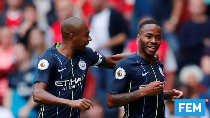 Pemain Manchester City, Raheem Sterling dan Fernandinho. (Foto: Eddie Keogh/Reuters) Pemain Manchester City, Raheem Sterling dan Fernandinho. (Foto: Eddie Keogh/Reuters)