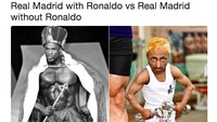 Tangguhnya Madrid bersama dan tanpa Ronaldo juga dibandingkan dalam dua gambar yang amat berbeda ini. (Foto: Twitter)