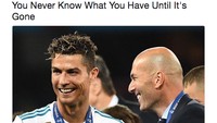Besarnya makna sosok tertentu kadangkala memang baru benar-benar terasa ketika mereka sudah tak ada. Sejauh ini fans Madrid tampak masih susah move on dari Ronaldo (dan Zidane). (Foto: Twitter)