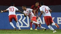 Beto kemudian mencetak dua gol langsung dalam kemenangan 3-0 atas Laos di partai ketiga Indonesia dalam Asian Games 2018. Gol-golnya dicetak di menit ke-14 dan ke-47. (Foto: Arief Bagus/AFP)