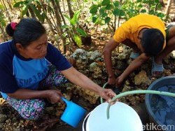 Kemarau, Warga di Gunungkidul Ambil Air dari Bocoran Pipa PDAM