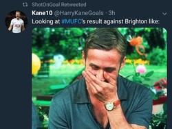 Hasil ini jelas mengejutkan...sekaligus mengundang gelak tawa mengingat Brighton musim lalu juga menumbangkan Paul Pogba dkk di tempat yang sama. (Foto: Twitter @HarryKaneGoals/ShotOnGoal)