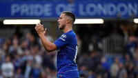 Eden Hazard dua kali membobol gawang MU dalam lima laga terakhir di Stamford Bridge. Dia membukukan gol ketiga saat Chelsea menang 4-0 dua tahun lalu. Semusim sebelumnya, pemain asal Belgia itu menjadi penentu kemenangan 1-0. (Foto: Toby Melville/Reuters)