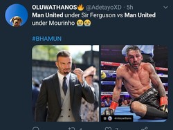 MU di bawah Mourinho tidak seperti MU di era Sir Alex Ferguson ya. Tangguh berbanding lemah! (Foto: Twitter @AdetayoXD)