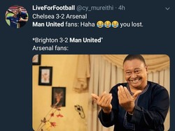 Buat fans MU yang kemarin tertawa usai melihat Arsenal ditekuk Chelsea, mungkin kini bisa bergabung dengan fans The Gunners. (Foto: Twitter @cy_mureithi)
