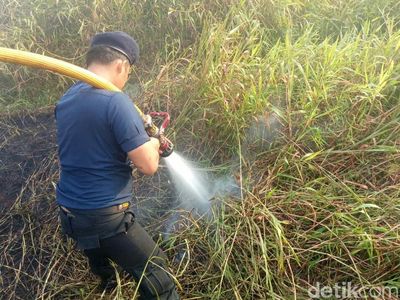 Aksi Pemadaman Kebakaran Lahan di Dekat Wisma Atlet Jakabaring