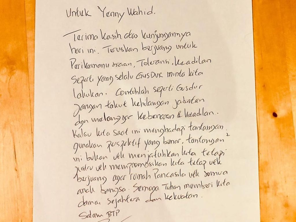 Pesan Ahok soal Gus Dur kepada Yenny Wahid Pesan Ahok soal Gus Dur kepada Yenny Wahid