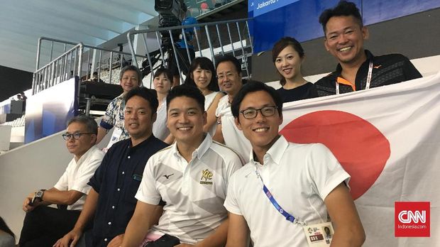 Rombongan suporter Jepang yang menghadiri perhelatan Asian Games 2018 di Jakarta.