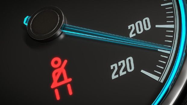 Seatbelt warning light control in car dashboard. 3D rendered illustration.