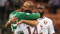 Gol dari Soualiho Meite di menit ke-68 kemudian memastikan Torino pulang dari Giuseppe Meazza dengan satu poin. Foto: Emilio Andreoli/Getty Images
