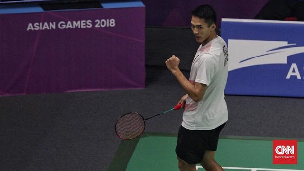 Jonatan Christie kalahkan Chou Tien Chen di final tunggal putra Asian Games 2018.