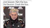 Ejekan lain buat Mourinho, yang kerap mengusung strategi bertahan alias parkir bus. Strategi yang gagal. Foto: Twitter