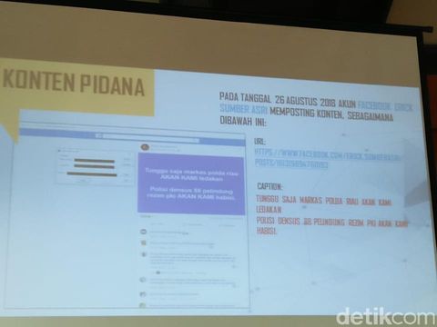 Bukti postingan pelaku yang mengancam meledakkan Polda Riau