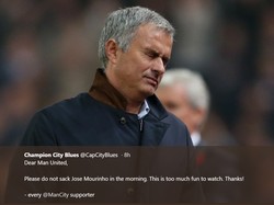 Kekalahan MU disambut gembira fans Manchester City, sang rival berat. Foto: Twitter