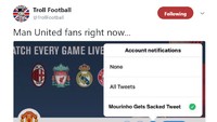 Siap-siap pasang notifikasi untuk kabar Mourinho dipecat. Foto: Twitter