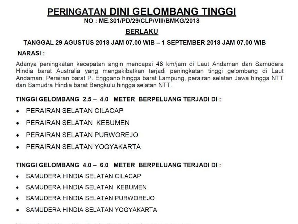 BMKG: Perairan Selatan Jateng Berbahaya untuk Semua Jenis Kapal BMKG: Perairan Selatan Jateng Berbahaya untuk Semua Jenis Kapal