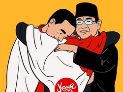Momen Langka Jokowi-Prabowo Pelukan Dipotret Komikus Hari Prast