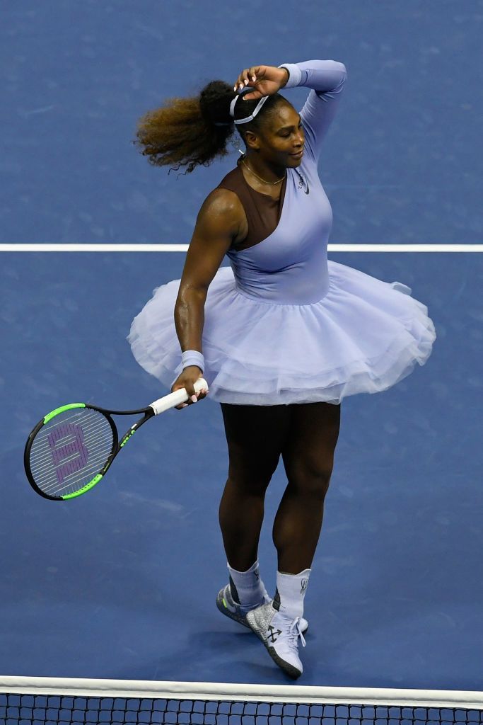 NEW YORK, NY - AUGUST 29:  Serena Williams of the United States walks on to the court prior to her women's singles second round match against Carina Witthoeft of Germany on Day Three of the 2018 US Open at the USTA Billie Jean King National Tennis Center on August 29, 2018 in the Flushing neighborhood of the Queens borough of New York City.  (Photo by Julian Finney/Getty Images)