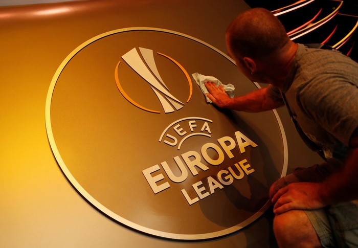 Soccer Football - Europa League Group Stage Draw - Grimaldi Forum, Monaco - August 31, 2018   General view of the UEFA Europa League logo before the start of the draw   REUTERS/Eric Gaillard