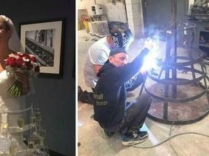 Wouw! Pengantin Ini Kenakan Gaun Unik Berisi 50 Gelas Wine