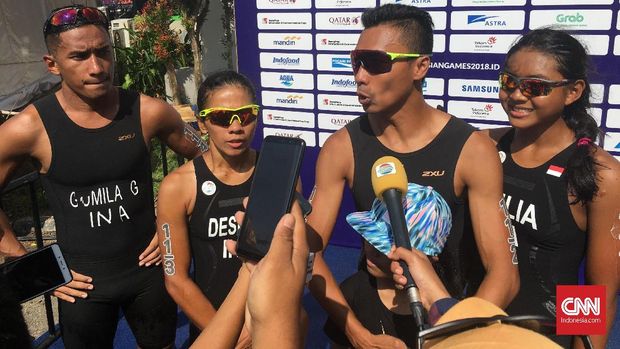 Andi Gumilang dan kawan-kawan menempati peringkat kesembilan dalam nomor triatlon campuran Asian Games 2018.