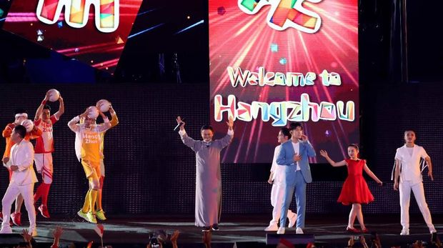 Jack Ma saat memberikan sambutan di upacara penutupan Asian Games 2018. (