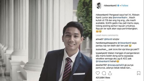 Komentar Kocak Netizen Tanggapi Ridwan Kamil Cari Mantu