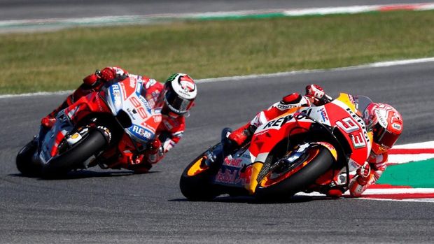 Marc Marquez sempat memimpin kualifikasi sebelum dikalahkan duo Ducati di saat akhir.
