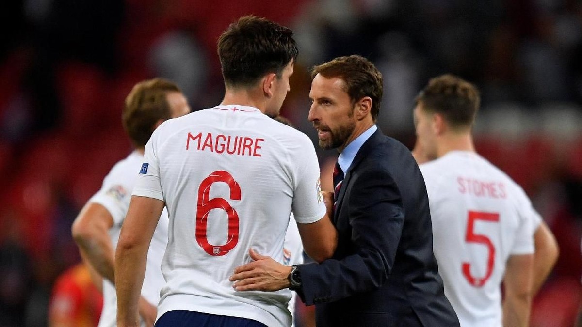 Harry Maguire mendukung Gareth Southgate pimpin Inggris di Piala Dunia 2022. (Foto: Toby Melville/Reuters)
