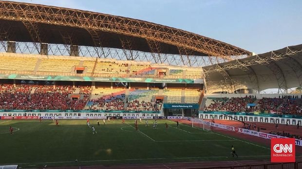 Suasana laga Timnas Indonesia vs Mauritius di Stadion Wibawa Mukti Cikarang. (