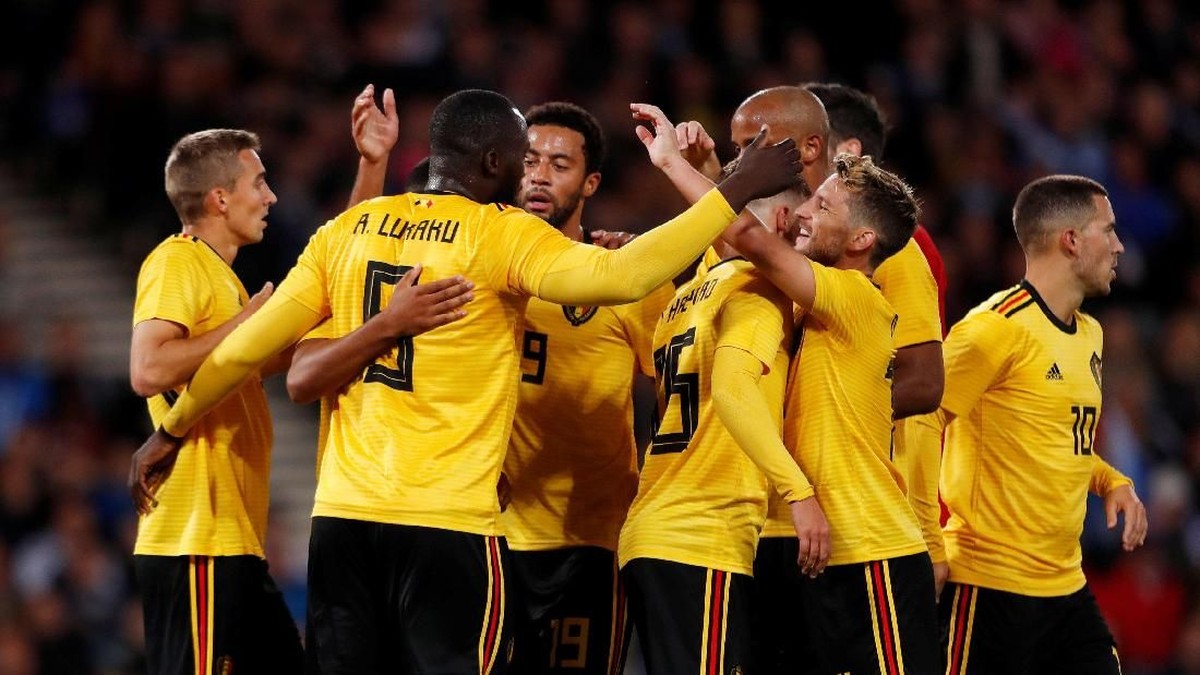 Timnas Belgia merayakan gol. (Foto: Lee Smith/Reuters)