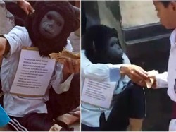 Viral Orang Bertopeng Monyet Sawer Uang Gocengan di Cianjur
