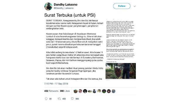 Surat Terbuka Dandhy Sindir PSI: Dakwah Monoteisme Sawit