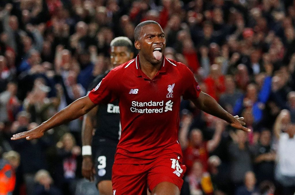Soccer Football - Champions League - Group Stage - Group C - Liverpool v Paris St Germain - Anfield, Liverpool, Britain - September 18, 2018  Liverpool's Daniel Sturridge celebrates scoring their first goal  REUTERS/Phil Noble